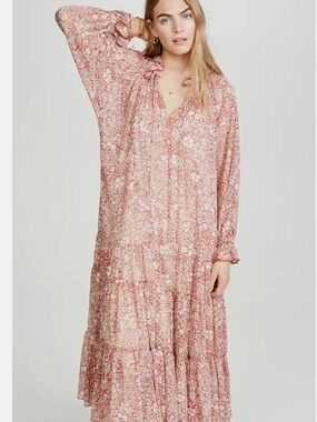 Free People Pink Floral Tiered Maxi Dress #11